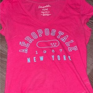 Aeropostale Hot Pink V-Neck New York Graphic Tee
